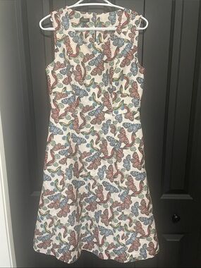 Talbots Linen Cream Dress with Multicolor Butterfly Print with Pockets
